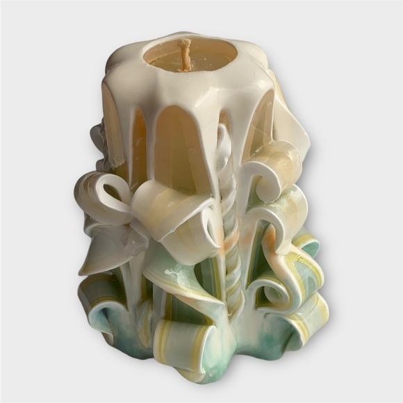 Vintage 90s Hand Crafted Disney Tinkerbell Carved Swirl Ribbon Candle - Picture 3 of 9